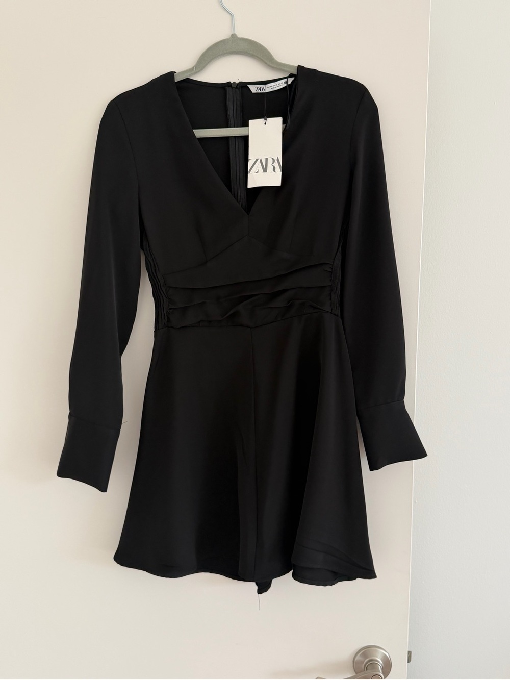 Zara Black Long-Sleeve V-Neck Mini Dress